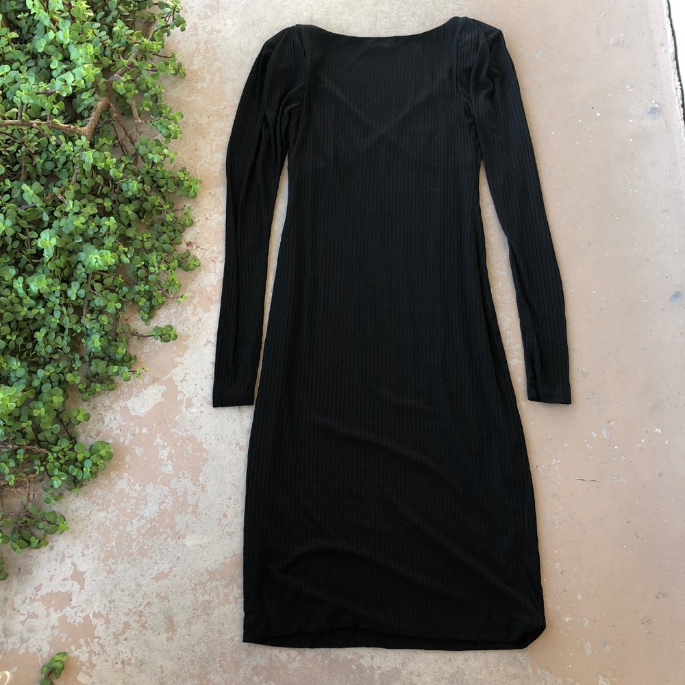 ALC Rib Knit Square Neck Midi Dress in Black - Picture 3 of 4